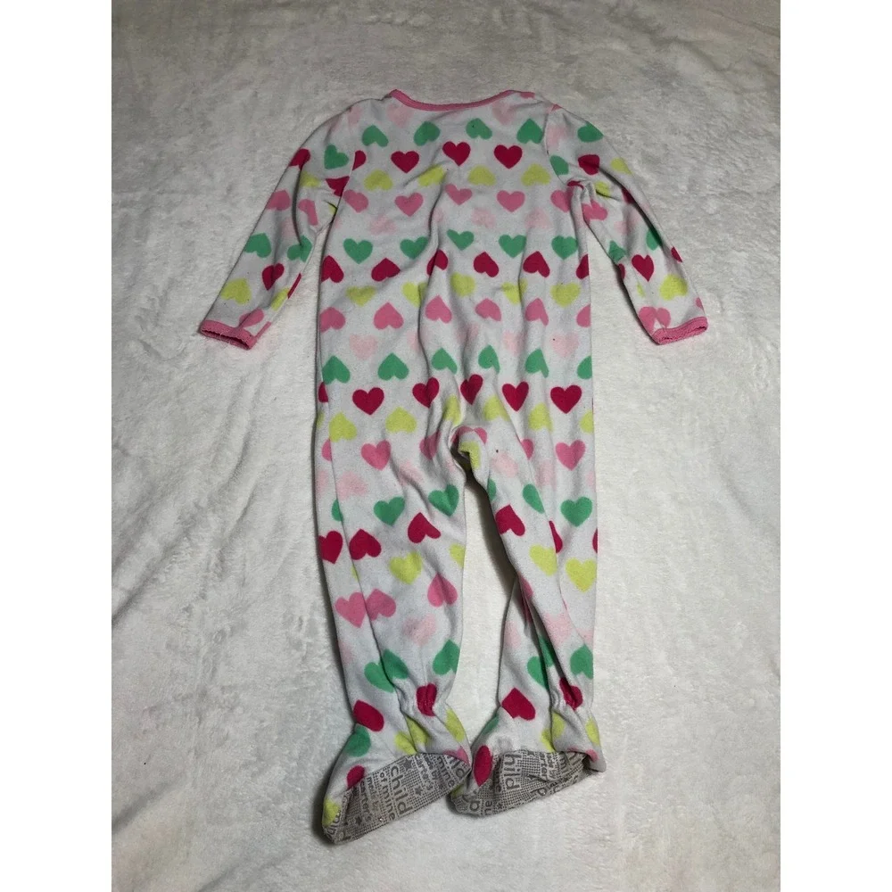 5/$25 Carter's Footed Sleeper Toddler 2T White Heart Print Fleece Zip Up Pajamas